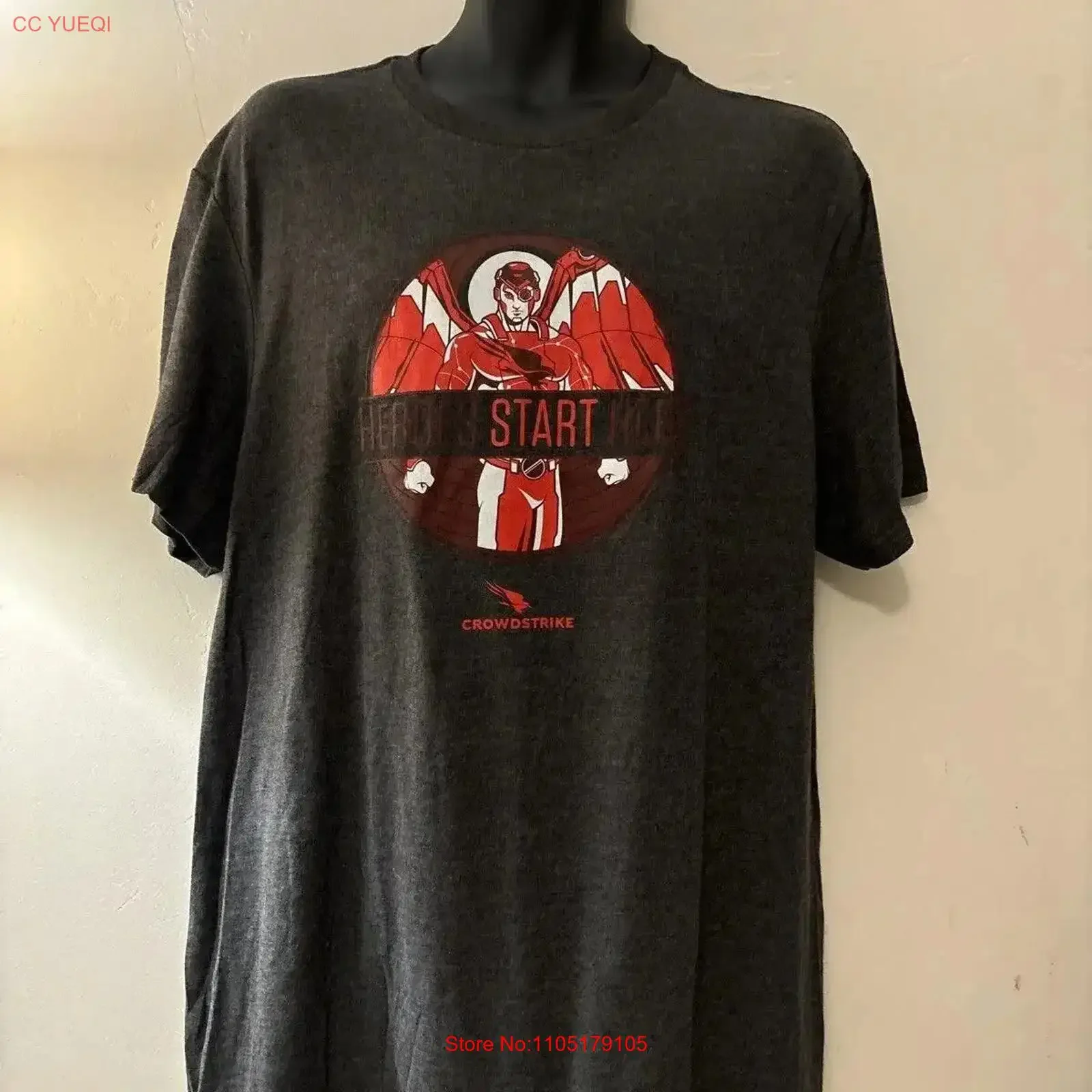 

Мужская футболка Crowdstrike, серая, очень большая, «Герои запускать здесь», винтажная стираная уличная одежда, дышащая, растянутая, мягкая, универсальная