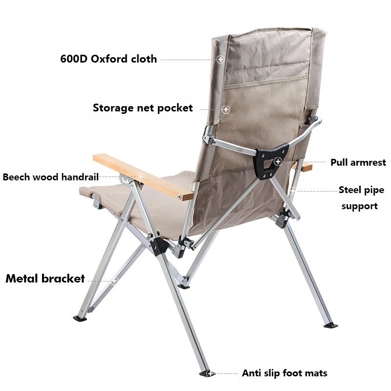 Folding 4 Gear Adjustable Fishing Beach Outdoor Camping Picnic Chair Portable Foldable Chairs Reclining