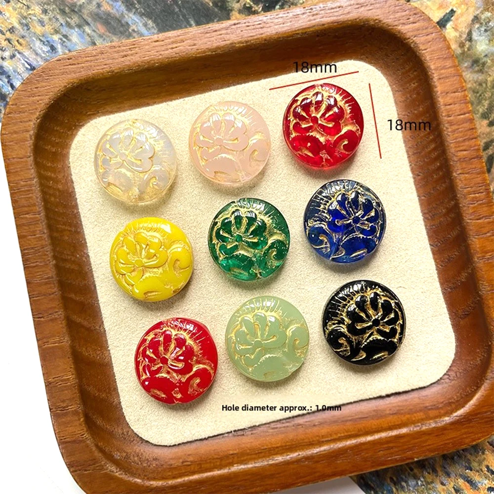 6 Pieces Vintage Peony Carved Glass Beads DIY Makes Fashionable Jewelry Necklace, Bracelet, Clothing Accessories Materials
