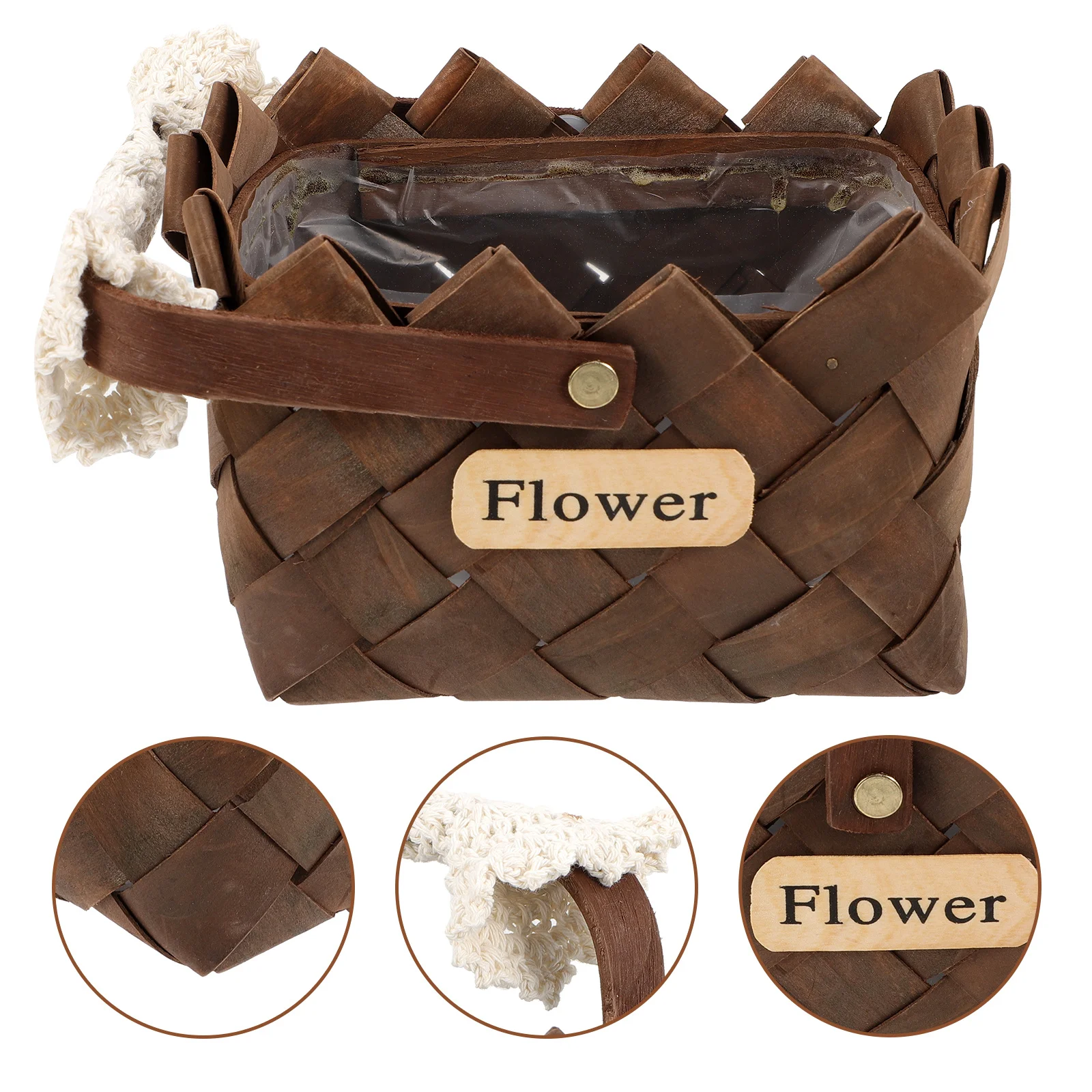 

1Set Wooden Flower Basket Handcrafted Rustic Flower Arrangement Holder Multi-Purpose Storage Sundries Basket Desktop Decor