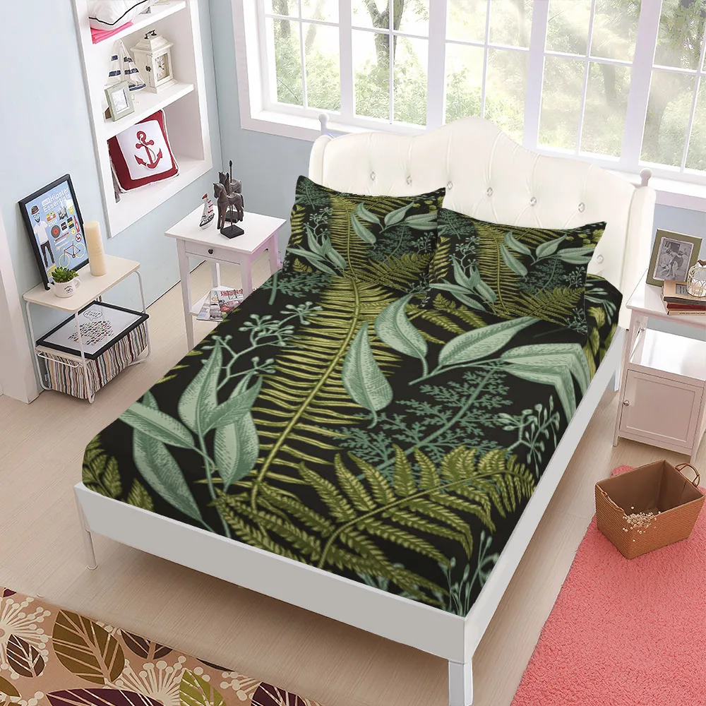 Botanical Mushroom Fitted Sheet Set King Queen Double Full Size Bed Linen Set