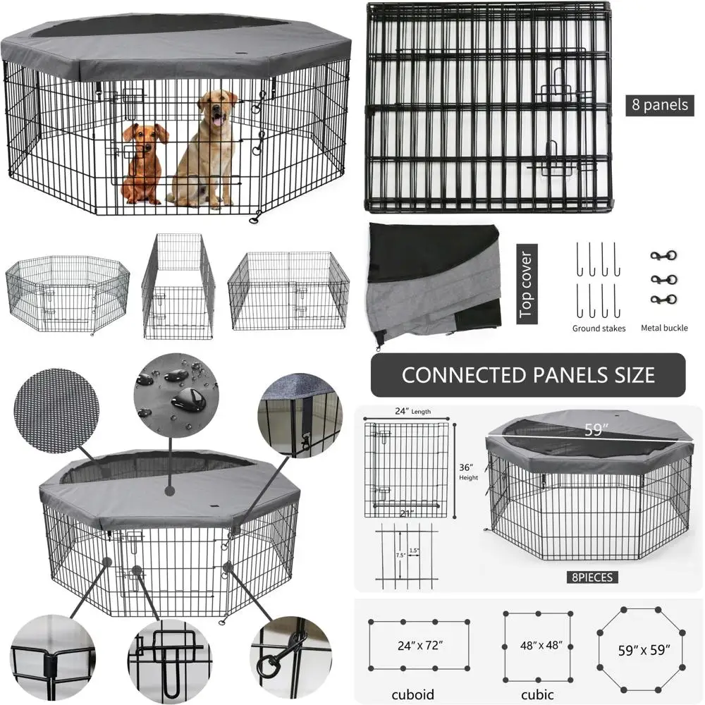 

Складная металлическая ручка для упражнений для домашних животных — 8-панельный манеж с верхней крышкой, 24 ширины x 36 высоты, подходит для использования в помещении и на открытом воздухе