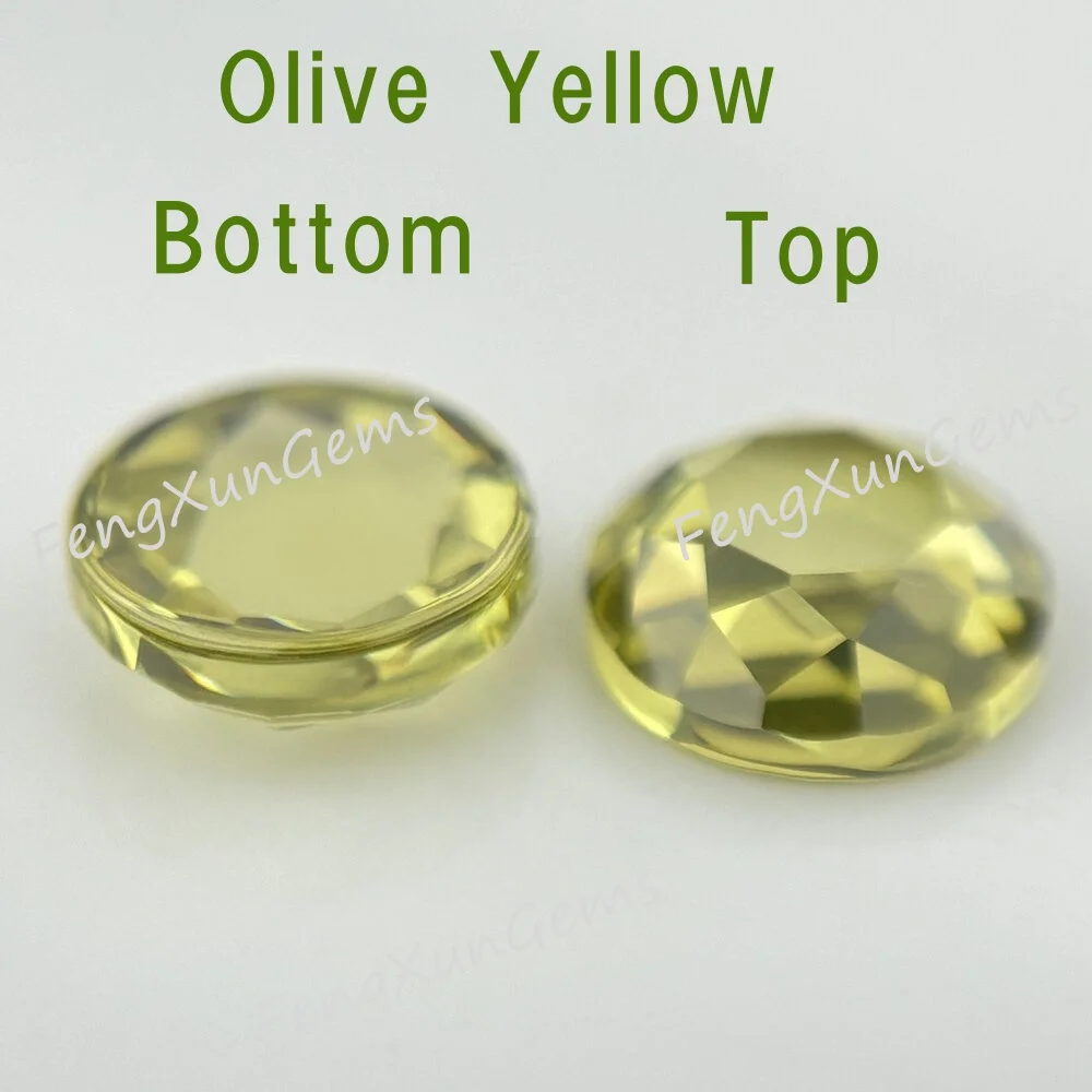 5A Quality 5~7mm Olive Yellow  Round  Flat bottom facet Cut AAAAA Loose CZ Stone Cubic Zirconia Gemstone CZ Gemstones