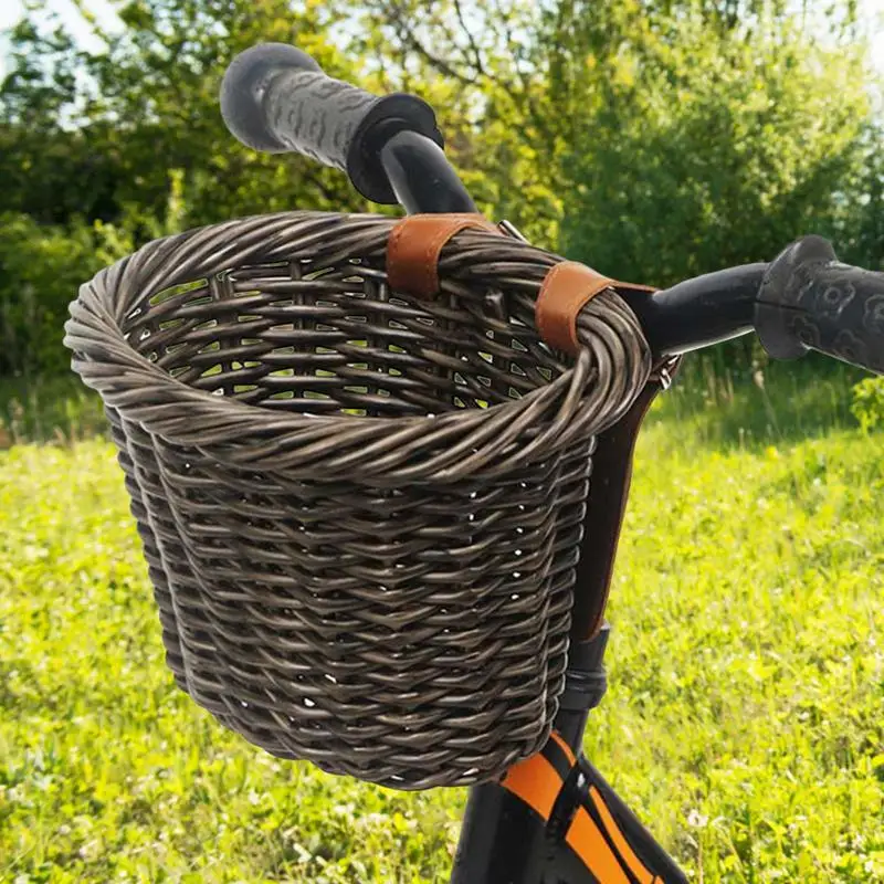 Basket For Bike Vintage Style Woven Bike Basket Imitated Rattan Front Handlebar Basket Sturdy For Photo Props Camping