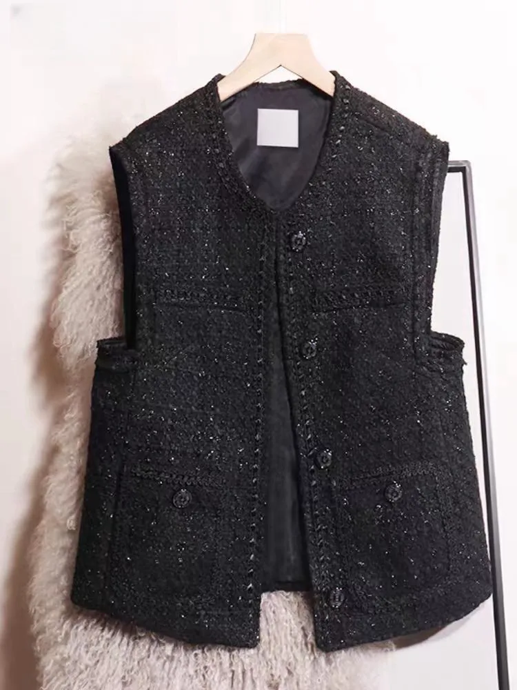 

Women Elegant Solid Belt Vests Tops O Neck Metal Button Sleeveless Waistcoat Office Lady Outerwear Casual Blazer Tops