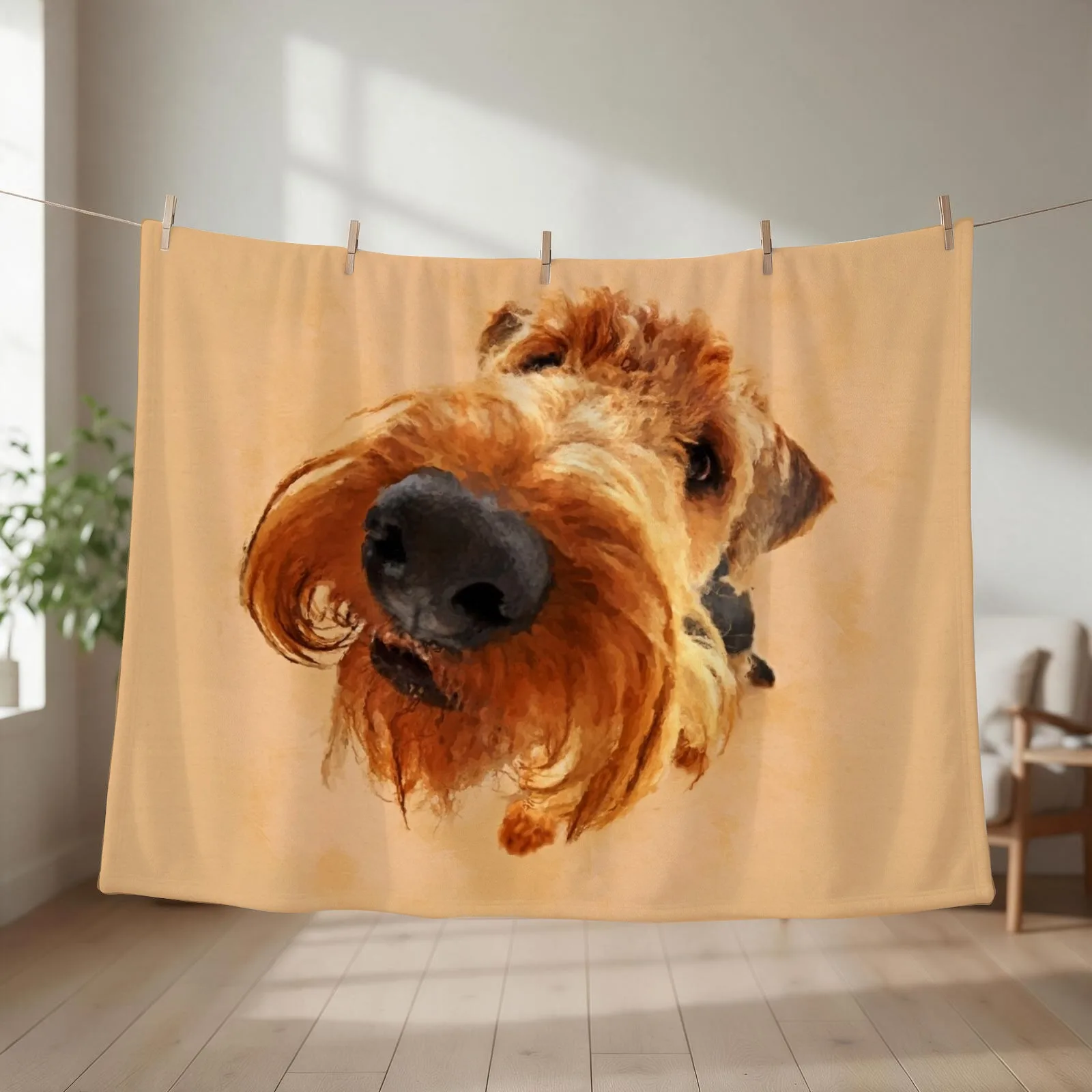 Funny Airedale Terrier Digital Art Throw Blanket couch cozy soft plush fuzzy picnic outdoor blanket