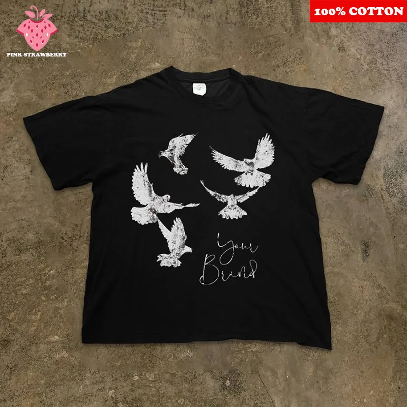 

Flying Bird Animal Print T-shirt Men Women Summer 2025 New 100Cotton American Street short sleeve Loose Tee Y2k Top men clothing