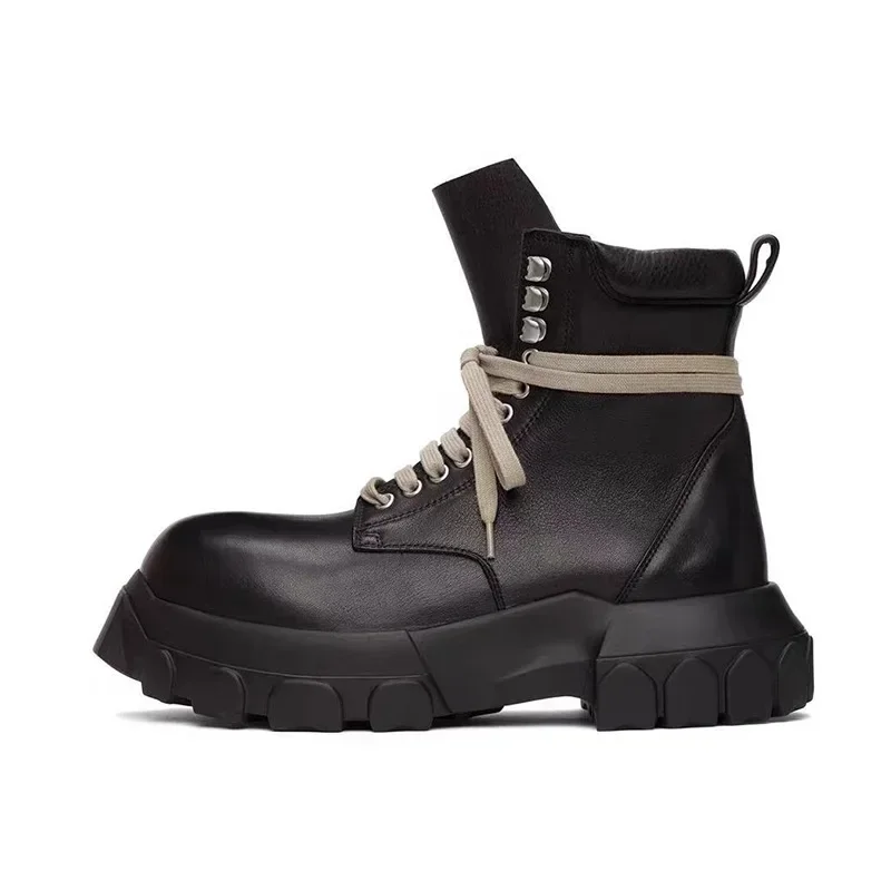 

Мужские высокие туфли, повседневные кожаные кроссовки на платформе с массивной подошвой, роскошные кроссовки на молнии со шнуровкой, осенние черные дизайнерские ботинки