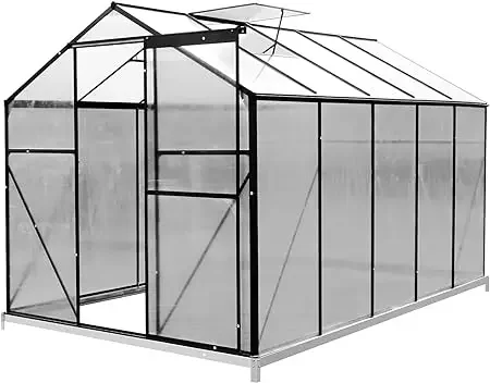 

10x6 FT Polycarbonate Greenhouse Kit, Greenhouse for Outdoors with Sliding Door and Adjustable Vent Window, Aluminum Walk-in