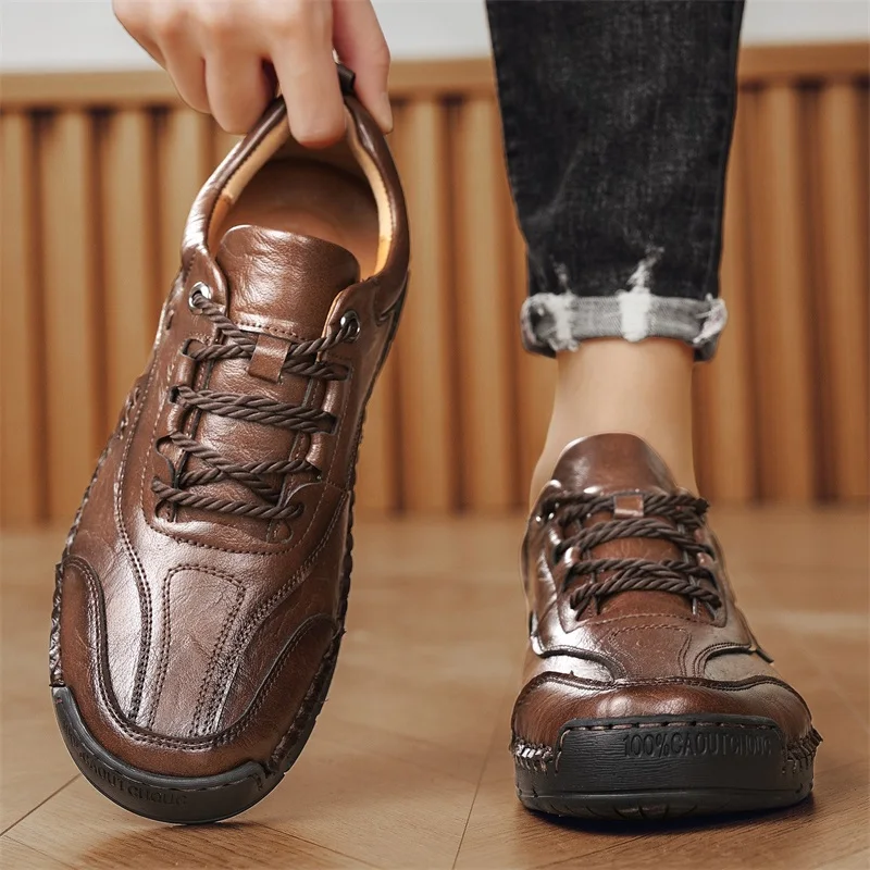 

Men Leather Casual Shoes Lace Up Soft Sole Oxfrods Luxury Brand Shoes Handmade Sewing oxfords men shoes Big Size 48