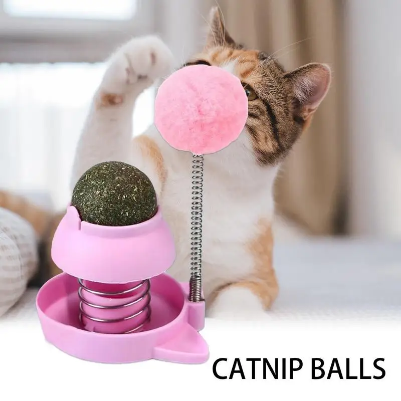 Rotatable Catnip Ball With Spring Ball Kitten Candy Licking Snacks Catnip Bubbles Lickables Cat Accessories For Teeth Cleaning