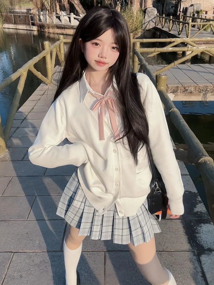 

Japanese Sle College Faion JK irt Top Women Student Mermaid Cardigan Skirt Set ort Skirt JK orm Whole Set