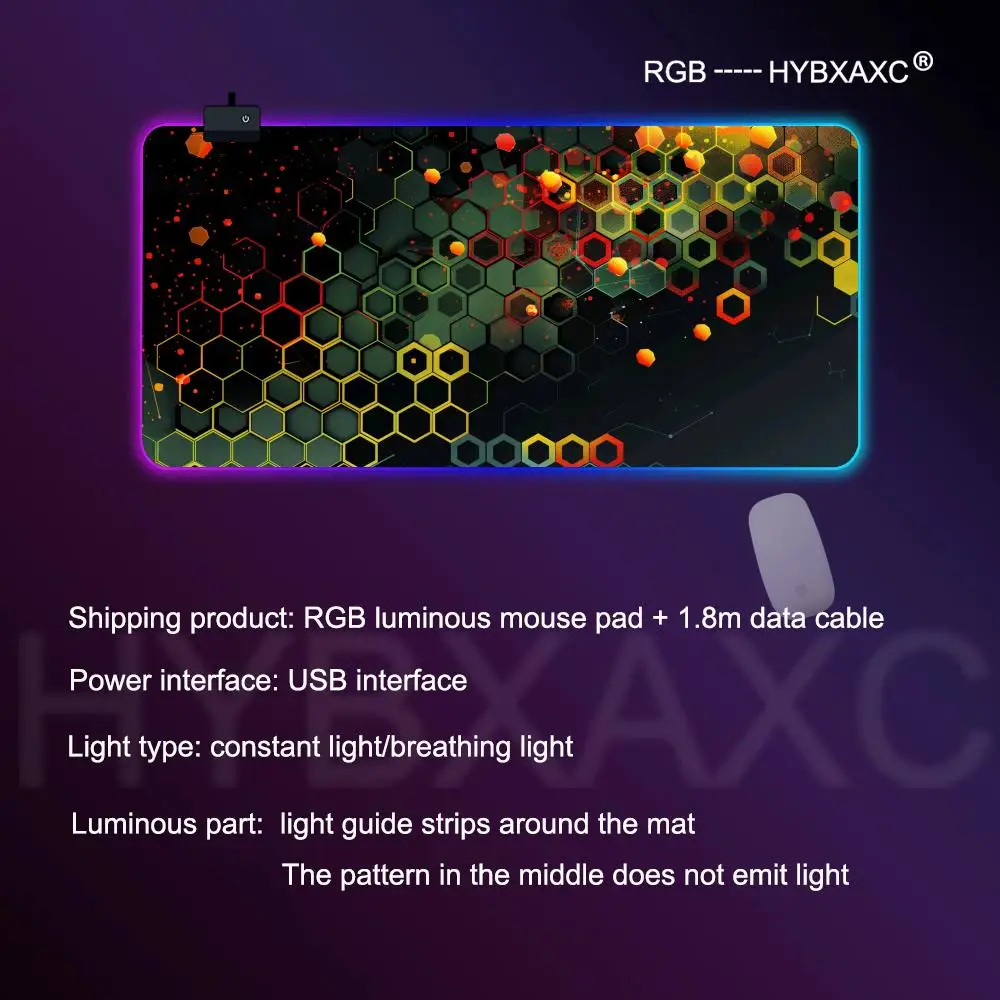 Polygons Mouse Pad RGB Gaming Mouse Pad Meja Tikar HD Gamer Lampu LED Besar XXL MousePads PC Komputer Karpet