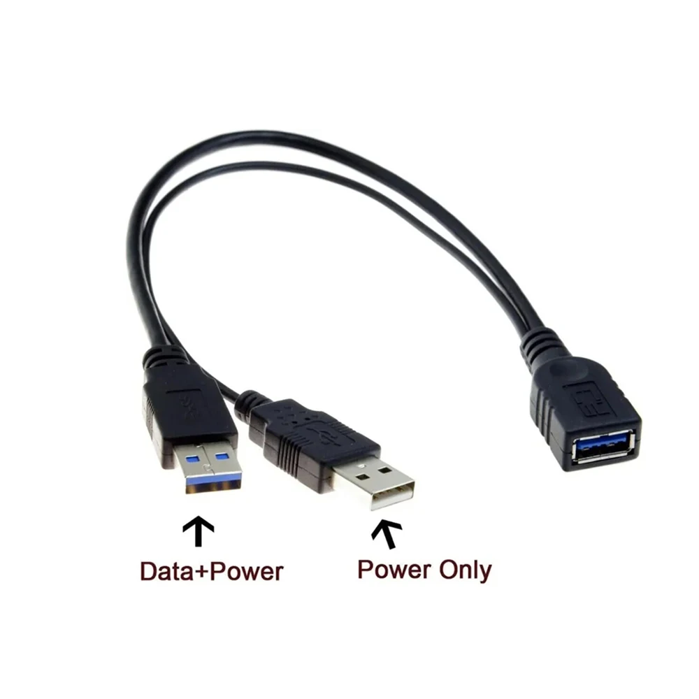 

0.3m USB 3.0 Female to Dual USB Male with Extra Power Data Y Splitter Extension Cable for 2.5 inch External HDD SSD Hard Disk