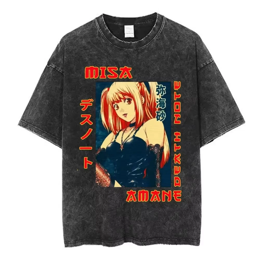 Death Note Washed T-shirt Streetwear Trendy Cotton Oversized Unisex Casual T-Shirts Summer Y2k Short Sleeves Classic Couples tee