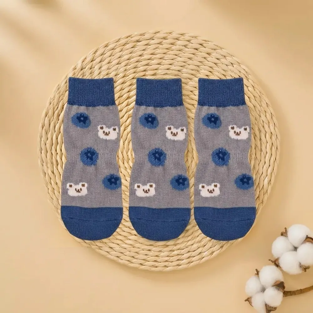 4PCS Breathable Anti-Slip Dog Socks Dirt-Resistant Wear Resistant Dog Shoes Cartoon Adjustable Dog Foot Covers for Dogs Cats