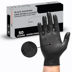 30/50PCS Industrial Heavy Duty Nitrile Gloves Diamond Textured Grip 8Mil Black Disposable Gloves for Auto Mechanic Safety Gloves