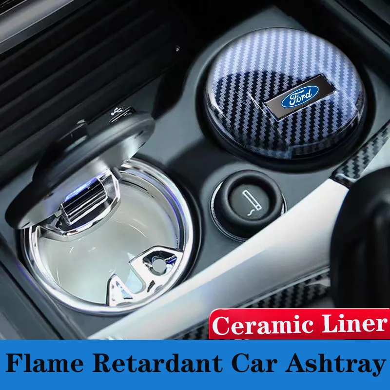 Car ashtray is suitable for Ford Focus Fusion Mondeo Mustang Kuga Ecosport Fiesta Falcon with LED light ceramic liner cigar cup