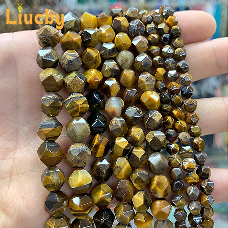 Facettierte Tigeraugen-Achat-Perlen aus Naturstein für die Schmuckherstellung, DIY-Anhänger, Ohrringe, Fußkettchen, Accessoires, Schlüsselanhänger, 15 Zoll, 6/8/10 mm.