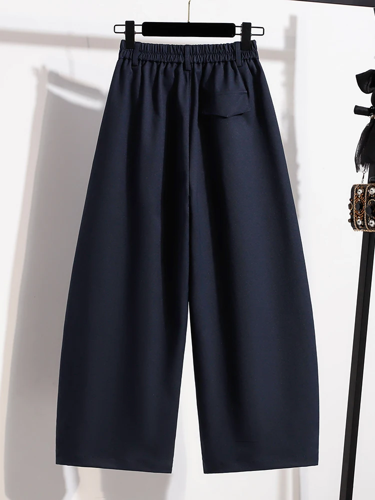 Authentic Autumn Style High Waist Wide Leg Pants Casual Bend Knife Pants Belly Covering Women's plus Size Straight Long Trousers