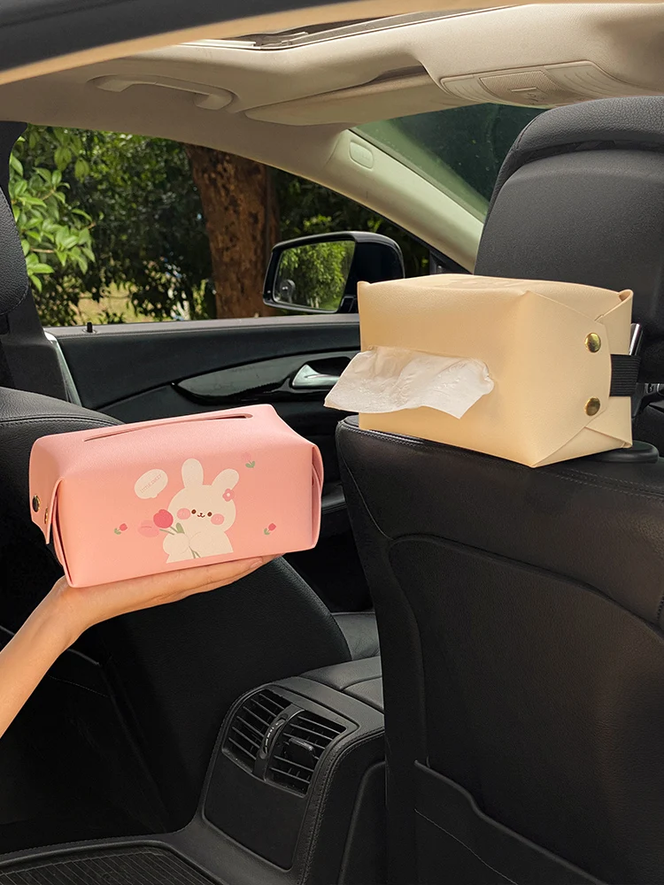 

Car Tissue Box Leather Car Center Console Armrest Napkin Box Sun Visor Backseat Tissue Case With Fix Strap High Grade