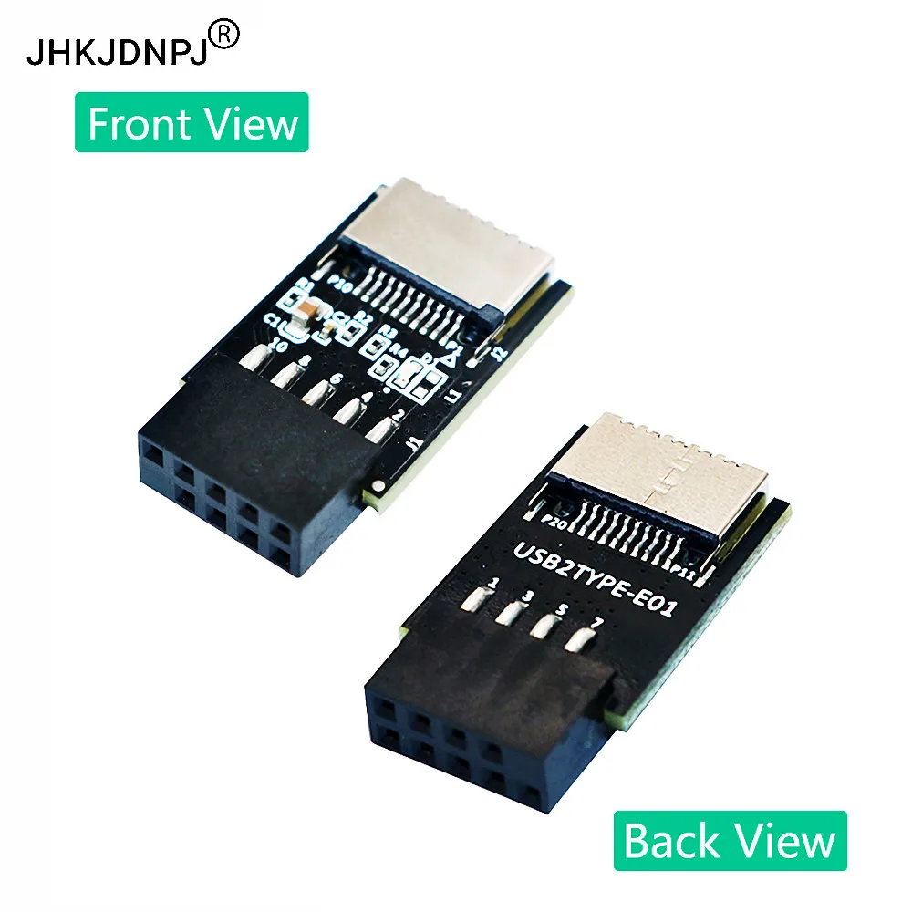 USB 2.0 9pin Front Panel Header to Type-E Internal Adapter with 5V Power LED