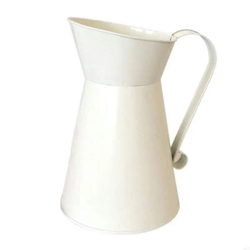 

16FC Flower Gardening White Watering Flower Pot Rustic Milk Jug Vase with Handle Supp