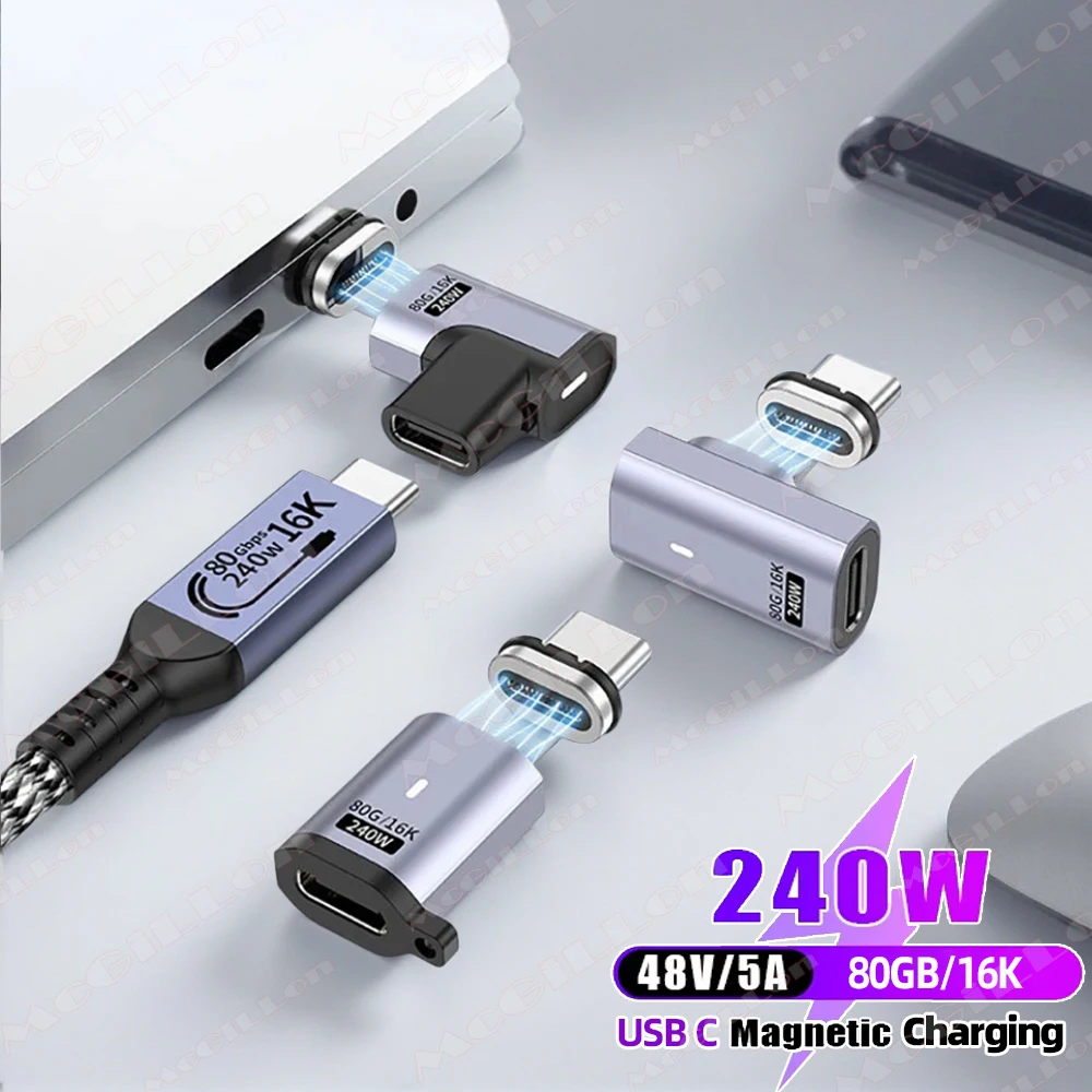 

USB4.0 80Gbps PD240W Thunderbolt 5 Magnetic Adapter USB C To USB-C Fast Charge Magnet Converter Cable 16K@60Hz 5A Type C Adapter