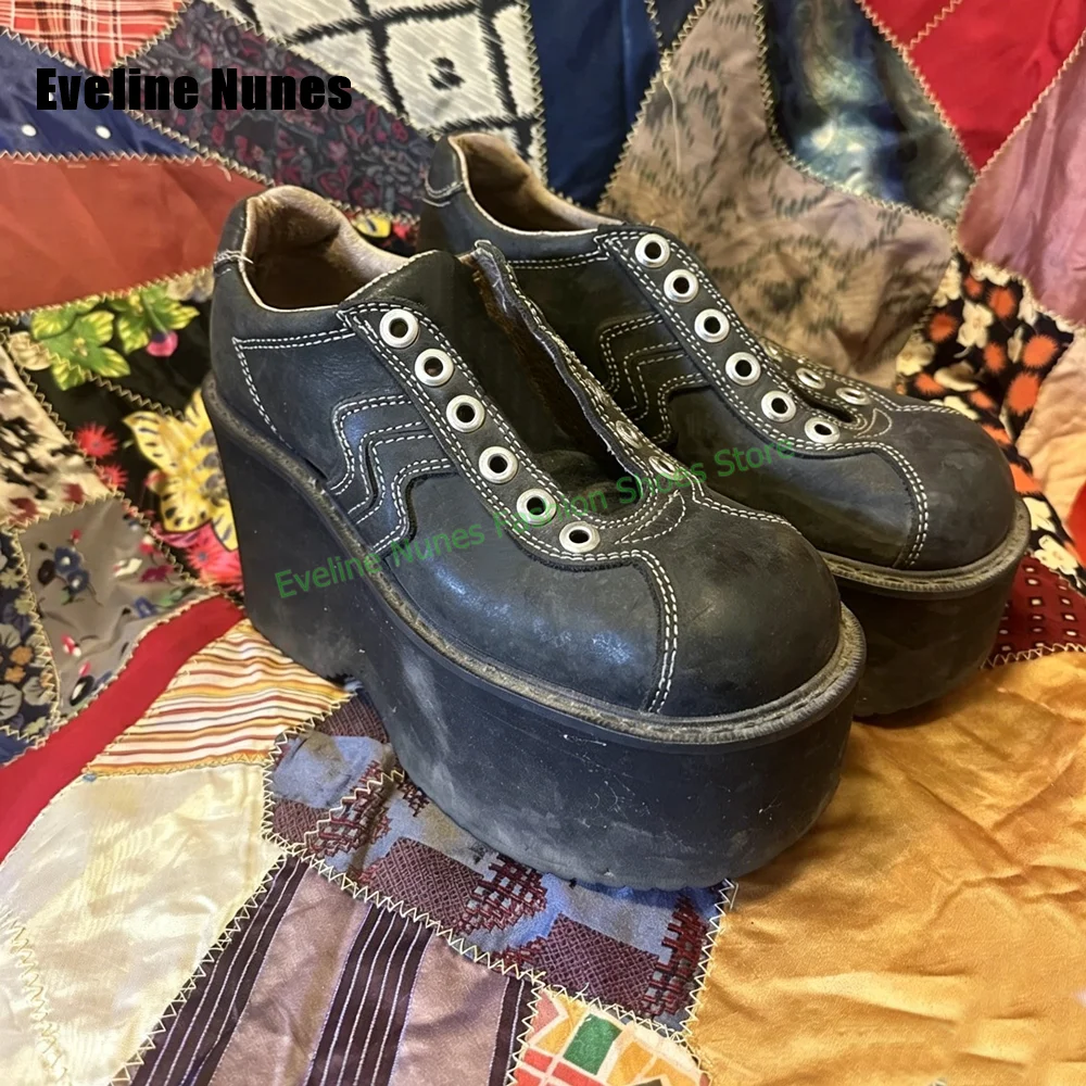 

Y2K Platform Wedge Fashion Pumps Round Toe Eyelet Lace Up Gothic Vintage Punk Street Style Casual Footwear Solid New Arrivals