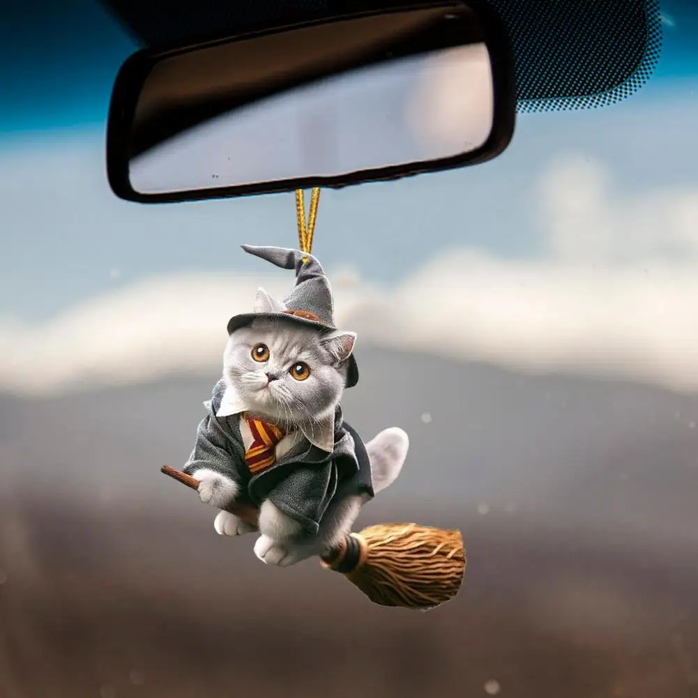 1pc Cat-Shaped Pendant Car Hanging Decoration With Lanyard Auto Acrylic Rearview Mirror Hanging Ornament Кошачий Кулон