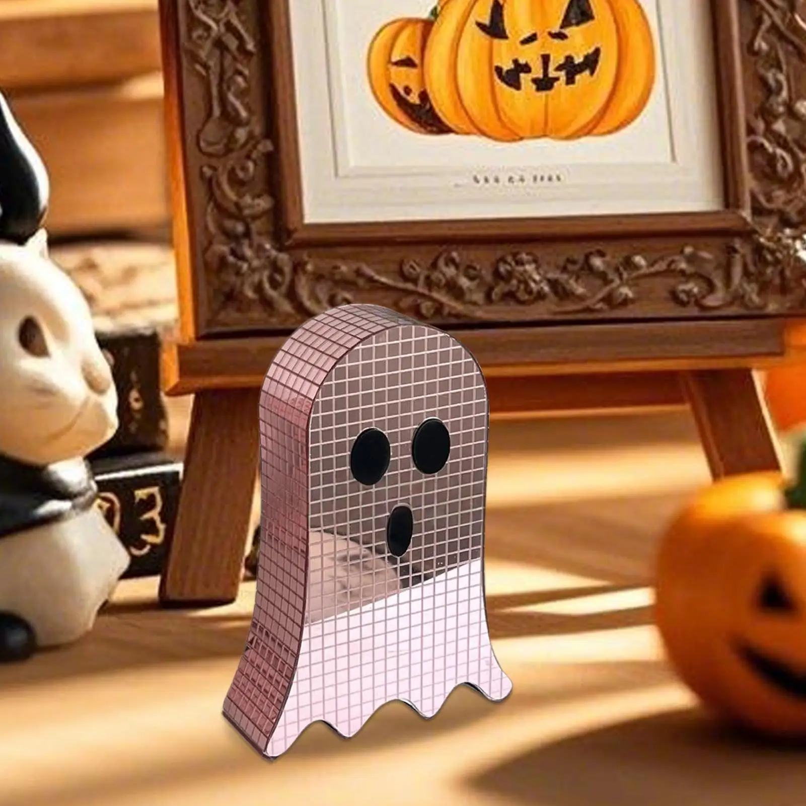 Halloween Disco Fantasma Specchio Decorazione da tavolo da discoteca Glitter Segno fantasma spettrale Decorazione natalizia spettrale per soggiorno camera da letto scaffale