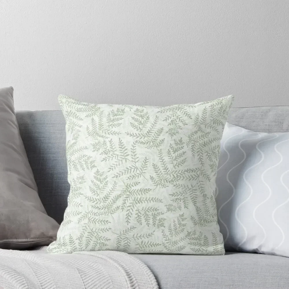 Fern Grotto Handpainted Fern Pattern in Layers of Olive and Pistachio Green Throw Pillow Custom Cushion Cushion Cover Set pillow