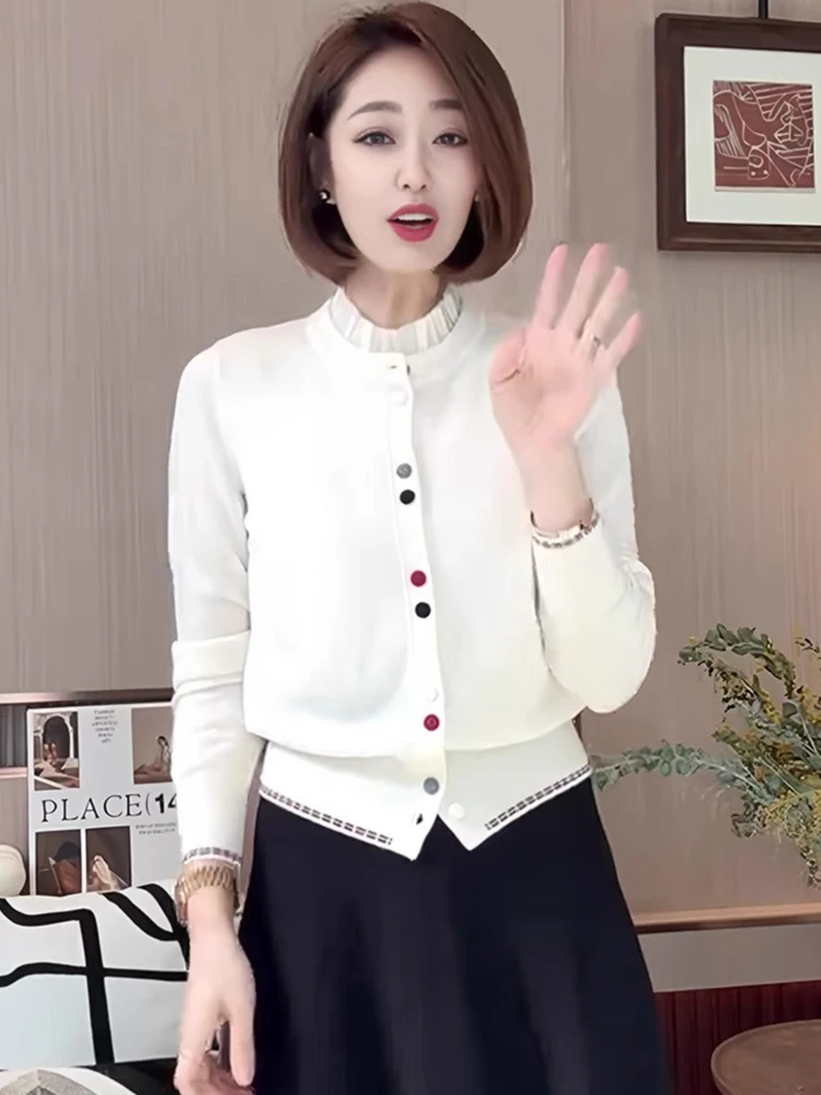 

Мягкий, приятный к телу вязаный кардиган с длинными рукавами и круглым вырезом, универсальный базовый топ с одной пуговицей, для повседневной носки.