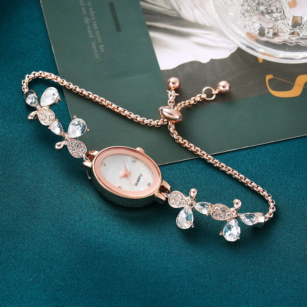 Exquisite Rhinestone Butterfly Ladies Watch Fashion Alloy Strap Diamond Oval Women Casual Quartz Wristwatch Bracelet 시계