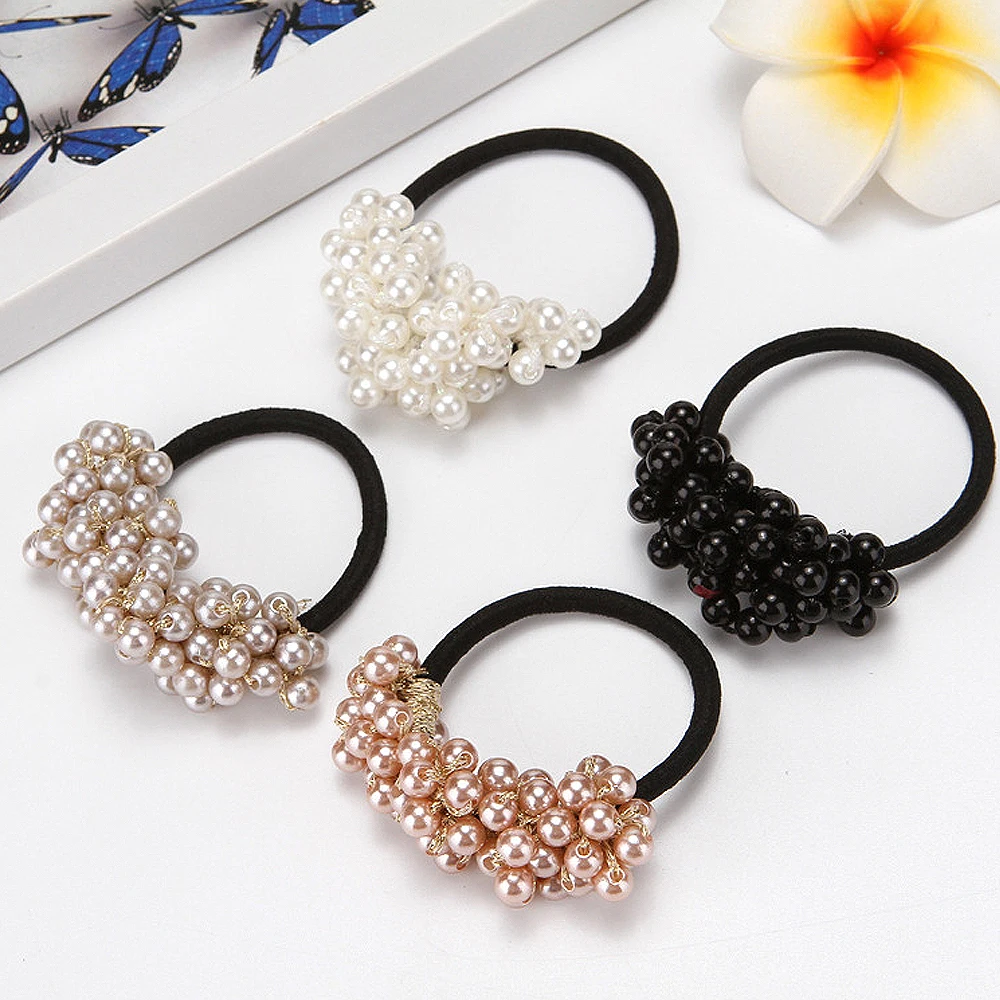 

Fashion Pearls Hair Scrunchies Elastic Beaded Hair Ties Ponytail Holder Rubber Band For Women Girls Elegant Party Headwear