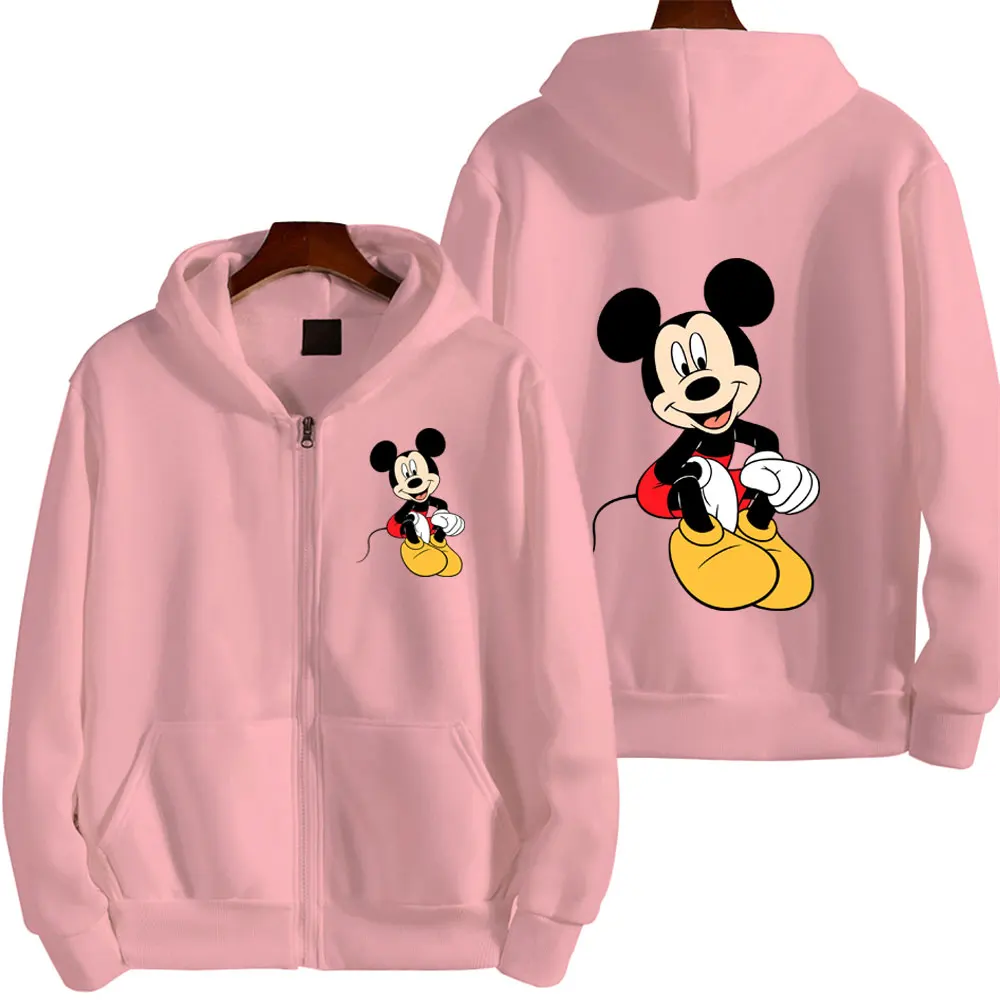 2024 New Mickey Mouse Cartoon Anime Women Zipper Hoodie Jacket Spring Autumn Men Sweatshirt Gray Casual Couple Clothes Coats