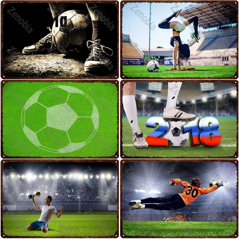 Metal Sign Soccer Goalkeeper Metal Poster Championship Trophy Tin Sign Decorative Vintage Plaque Football Field Gym Home Decor