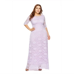 2021 Spring Hot Sale European And American Style Plus Size Hollow Out Lace Floor Length Dress For Women