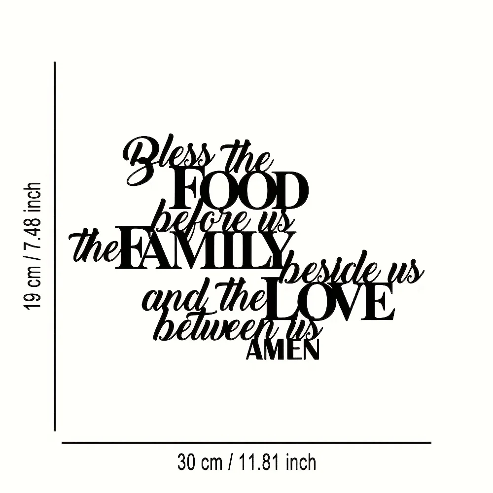 Bless Food Family Love Metal Wall Art Inspirational Cursive Home Decor Indoor Outdoor Living Room Kitchen Iron Hanging Rustproof