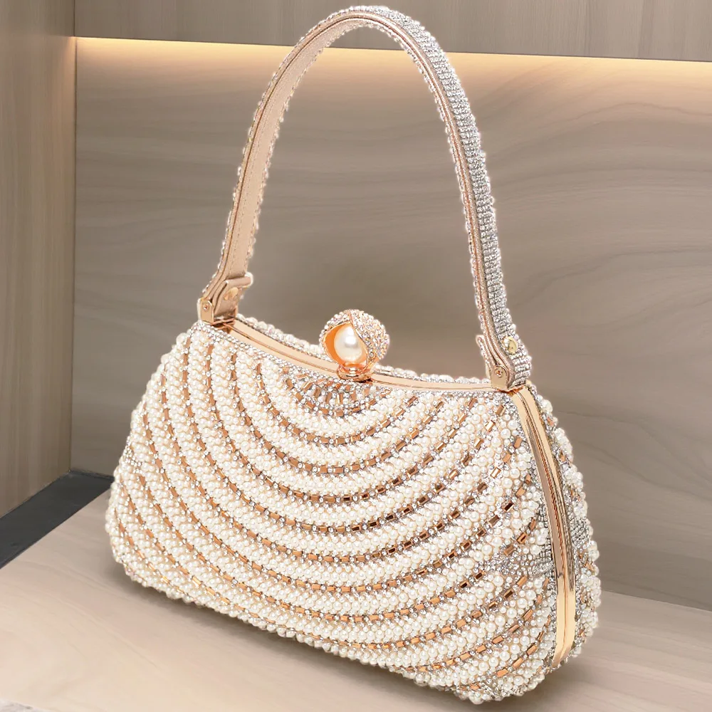 

New Bag Retro Beauty Pearl Diamond Handbag Celebrity Women Fashion Banquet Shoulder Messenger Dinner Bag