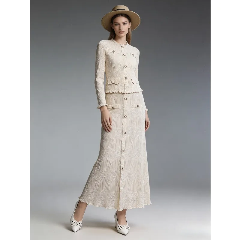 

Комплект с плиссированной юбкой Miyake 2026: Новинка, однотонный, с объемными художественными складками, весна-лето, модный, элегантный, подчеркивающий темперамент