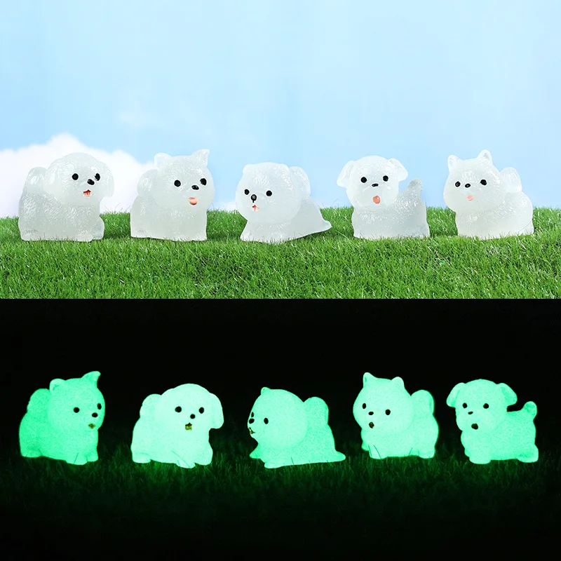 Mini Realistic Noctilucent Dog Figurines, Handmade, Engraçado, Mini, Luminoso, Puppy Figurines, Resina Cartoon, Micro Decoração Paisagem, 6Pcs