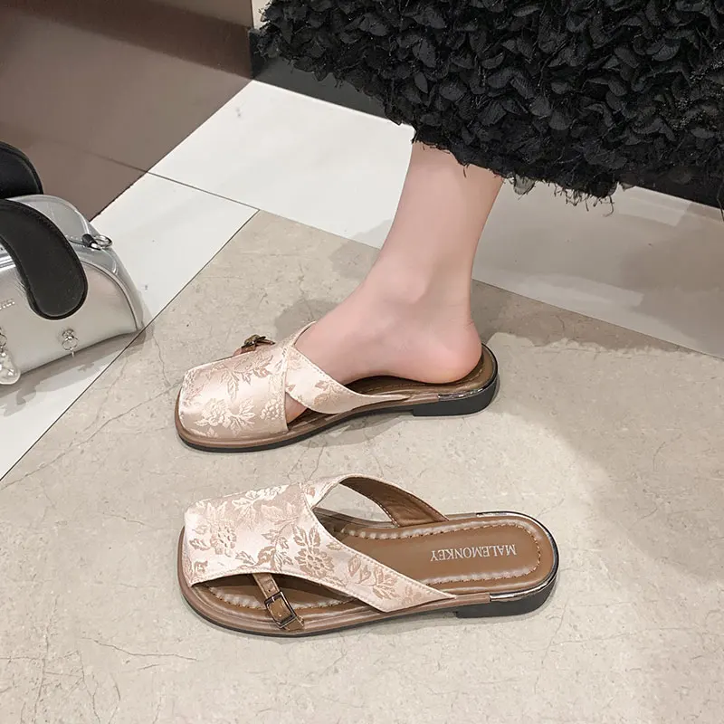 

Обувь, женские шлепанцы, модные лоферы с закрытым носком, 2024, резиновые роскошные летние мягкие тапочки на плоской подошве, повседневная женская обувь на плоской подошве Sl