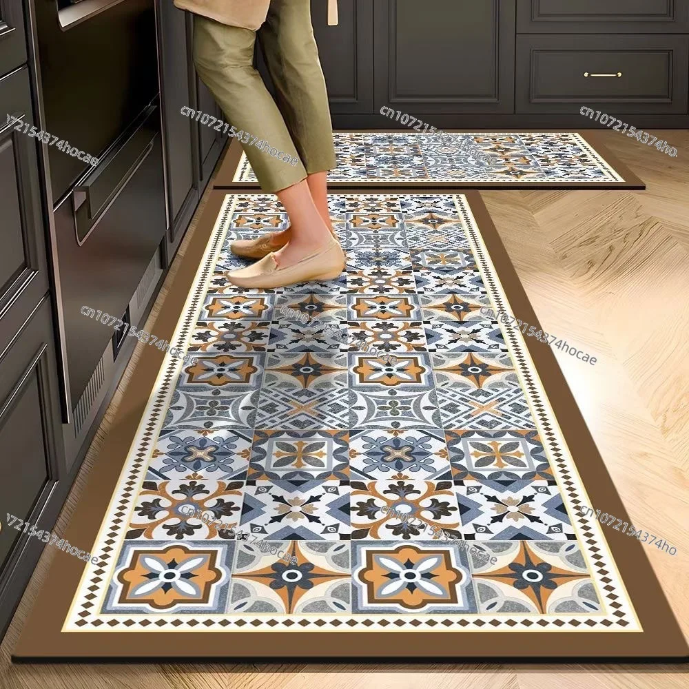 Retro kitchen floor mat, household diatom mud absorbent carpet, dirt-resistant and easy to take care of