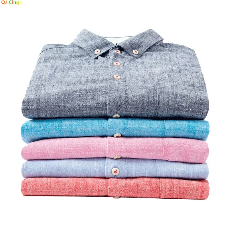 2026 Spring Red Men's Long-Sleeve Shirt, Blue Moisture-Wicking Breathable Cotton-Linen Blend Shirts, Available in Beige Gray.