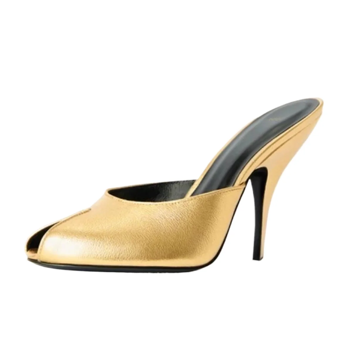 Arden Furtado Summer Gold Peep Toe Slippers Round Toe Pull-On Stilettos Heels Sexy Word Slippers Banquet Shoes Extra Large Size