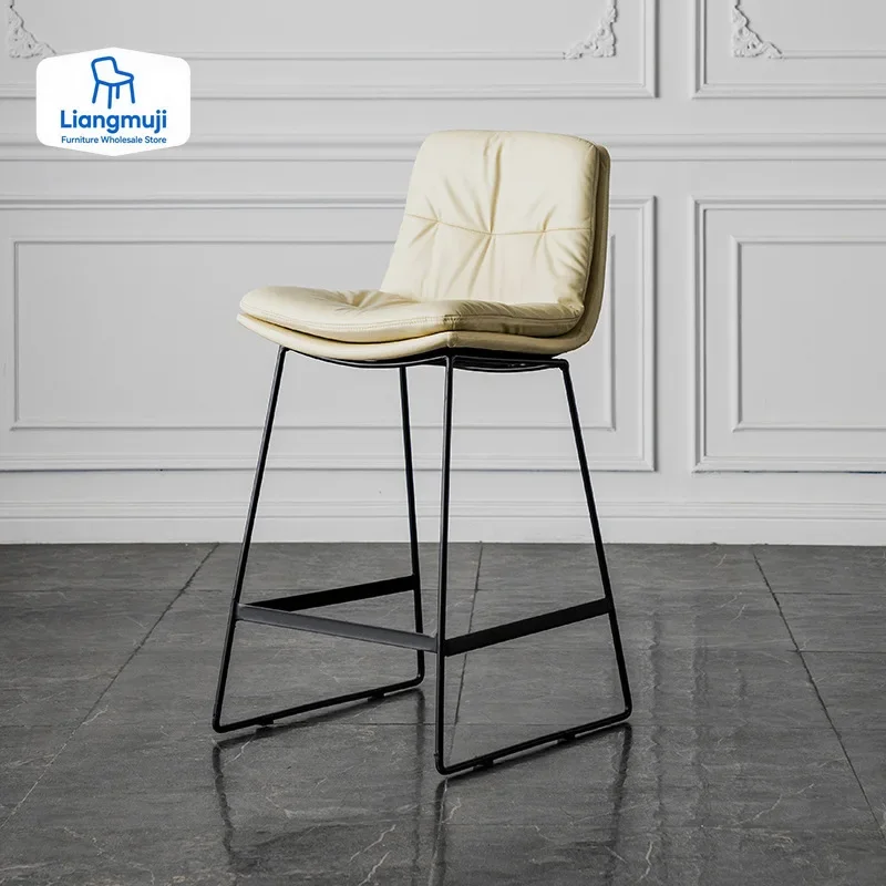 北欧スタイル レザーバーチェア ファミリー向け ライトラグジュアリー アイアンハイチェア カフェ モダン シンプル フランネル バーチェア スツール