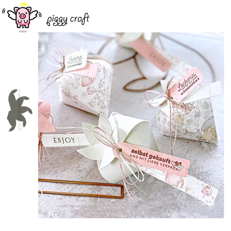 Piggy Craft Metall-Stanzformen, geschnittene Matrizenform, 3D-faltbare Erdbeerbox, Sammelalbum, Papierhandwerk, Messerform, Klingenstanzer, Schablonen
