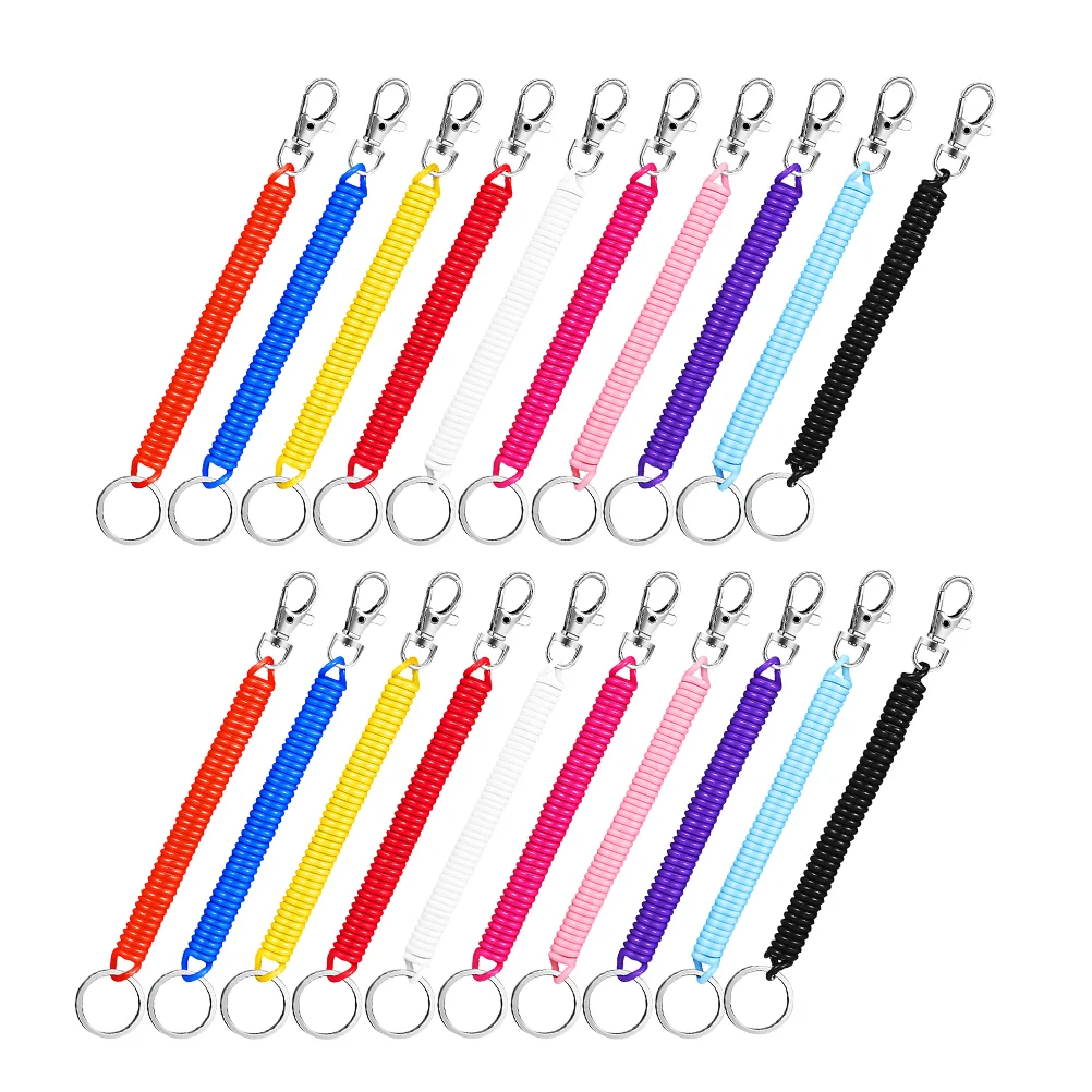 20 Pcs Spring Keychain High Elasticity Retractable Lanyards Stretch Cord Holder Outdoor Rope Wrist Coil Telescopic Key Leash