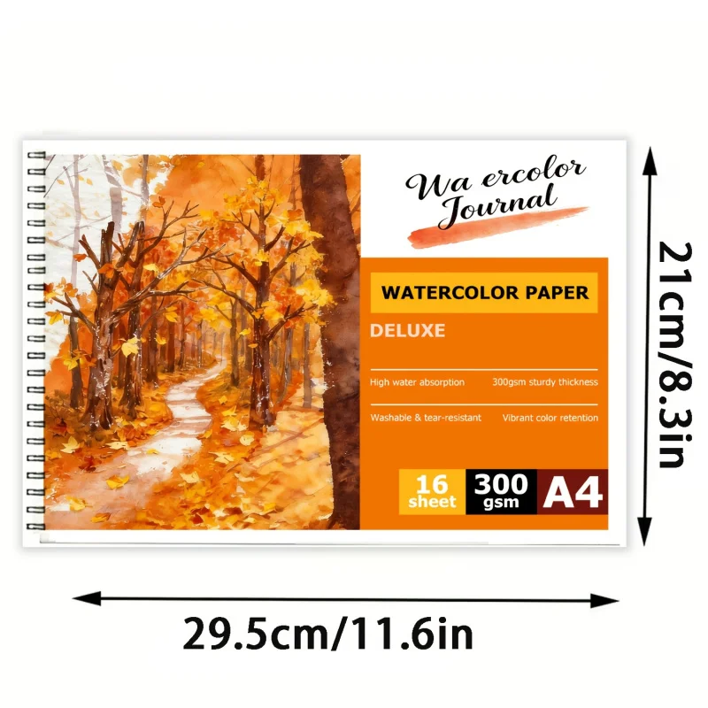 Premium A4 Watercolor Pad - 300gsm Rough Paper, Spiral-Bound, Ideal for Wet-on-Wet Painting & Art Creation